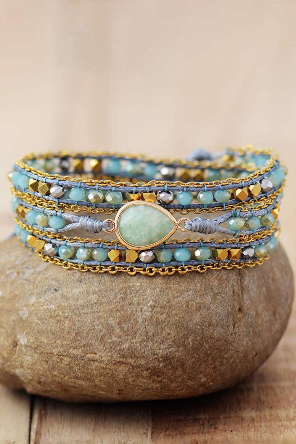 Handmade Teardrop Shape Triple Layer Beaded Bracelet Mint Blue One Size Bracelets - Tophatter Daily Deals