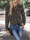 Printed Tie Neck Long Sleeve Top Blouses - Tophatter Daily Deals