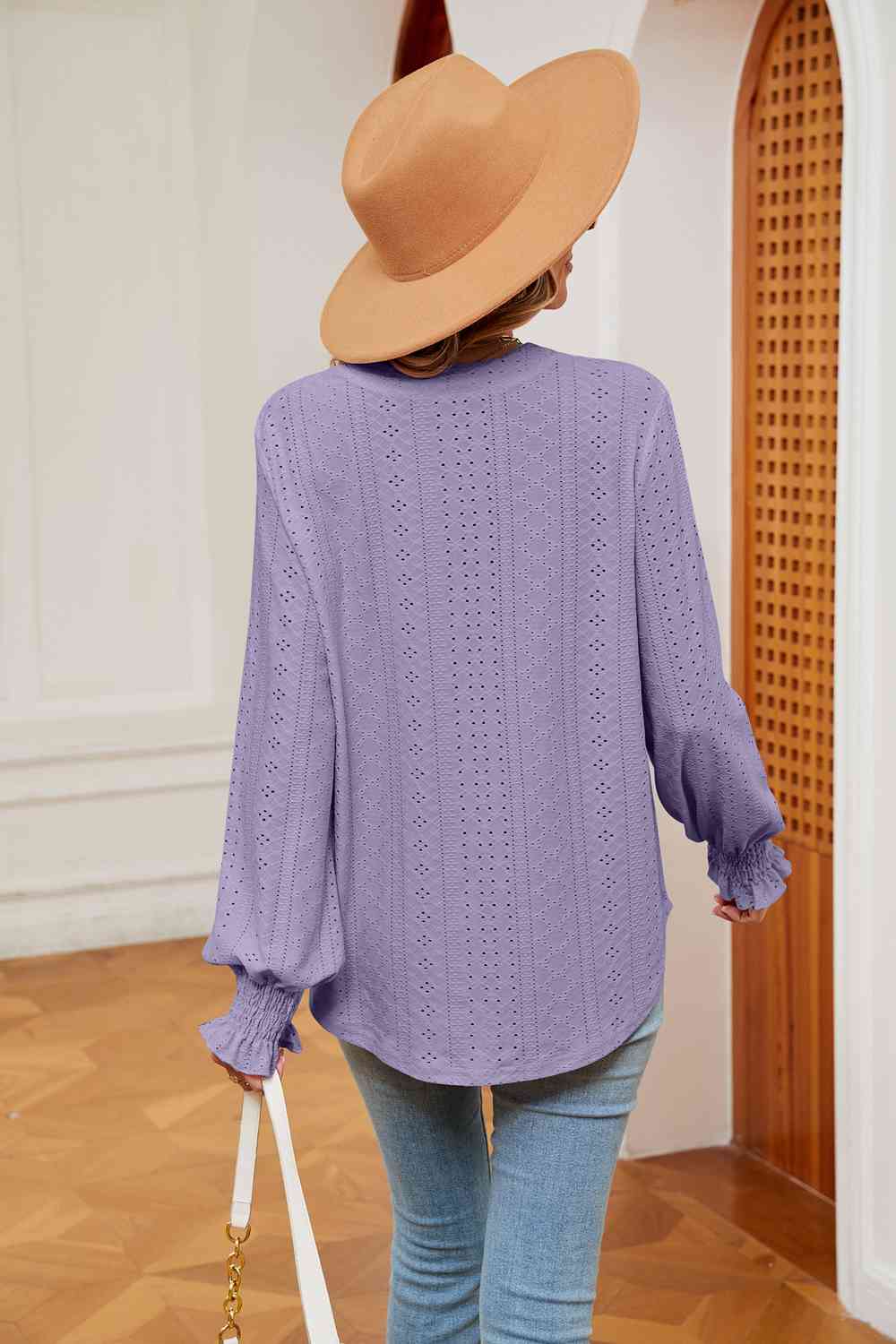 Notched Neck Flounce Sleeve Blouse - Tophatter Deals