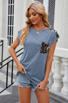 Leopard Round Neck Cap Sleeve T-Shirt Women's T-Shirts - Tophatter Daily Deals