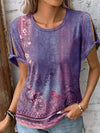 Printed Round Neck Short Sleeve T-Shirt Dusty Purple Women's T-Shirts - Tophatter Daily Deals