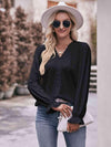 Double Take Eyelet V-Neck Flounce Sleeve Blouse Blouses - Tophatter Daily Deals