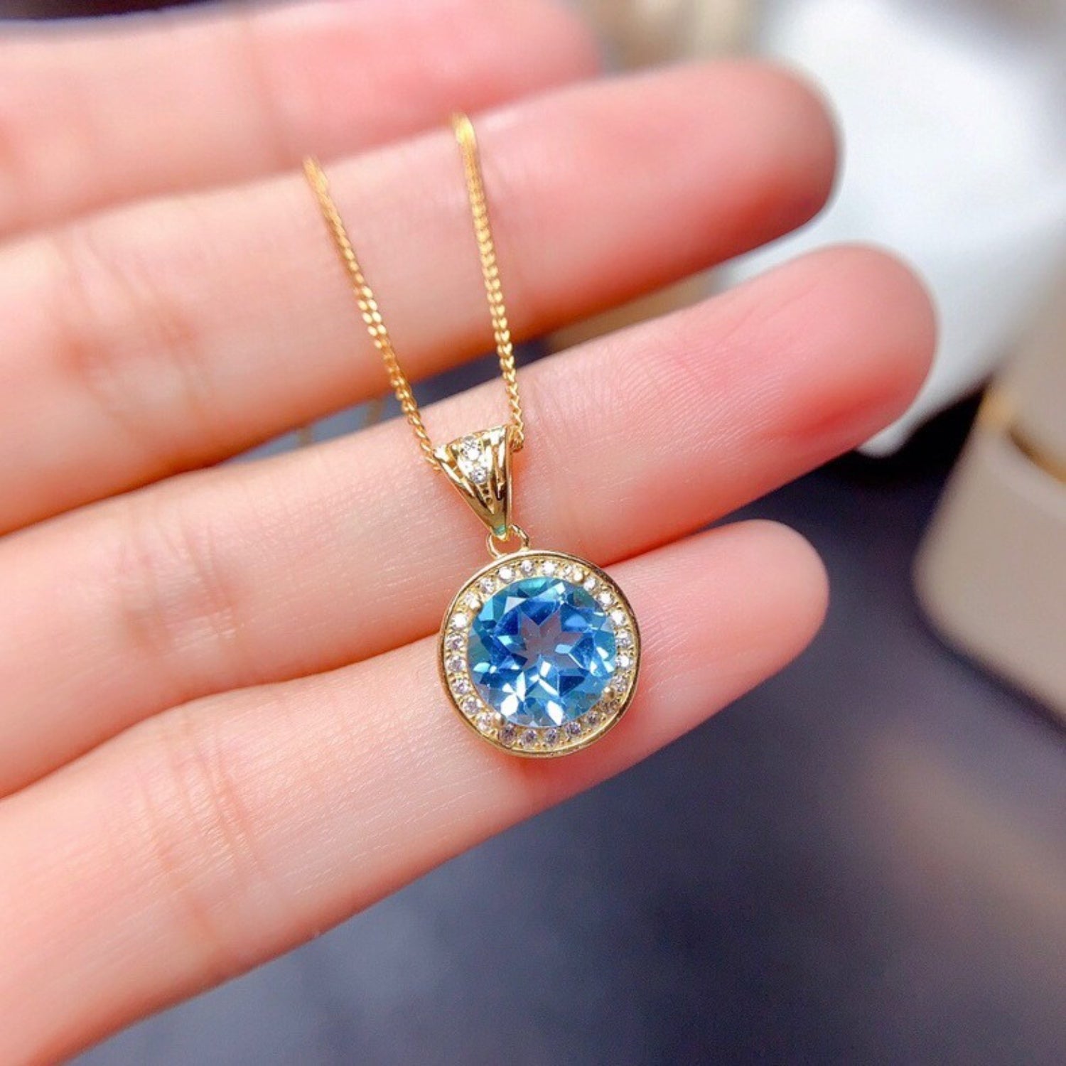 18K Gold-Plated Artificial Gemstone Pendant Necklace Gold One Size Necklaces - Tophatter Daily Deals