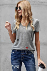 Star Print V-Neck Tee Shirt Women's T-Shirts - Tophatter Daily Deals