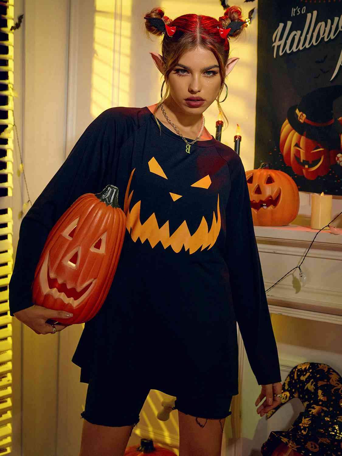 Round Neck Jack-o'-lantern Graphic T-Shirt Women's T-Shirts - Tophatter Daily Deals