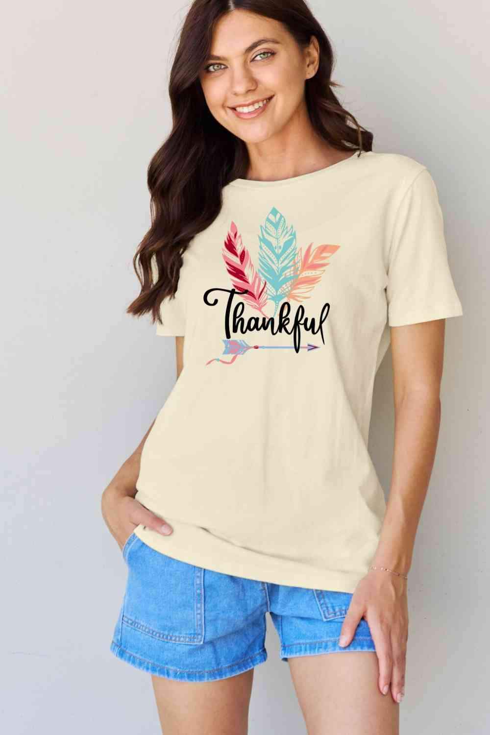 Simply Love Full Size THANKFUL Graphic T-Shirt Women's T-Shirts - Tophatter Daily Deals