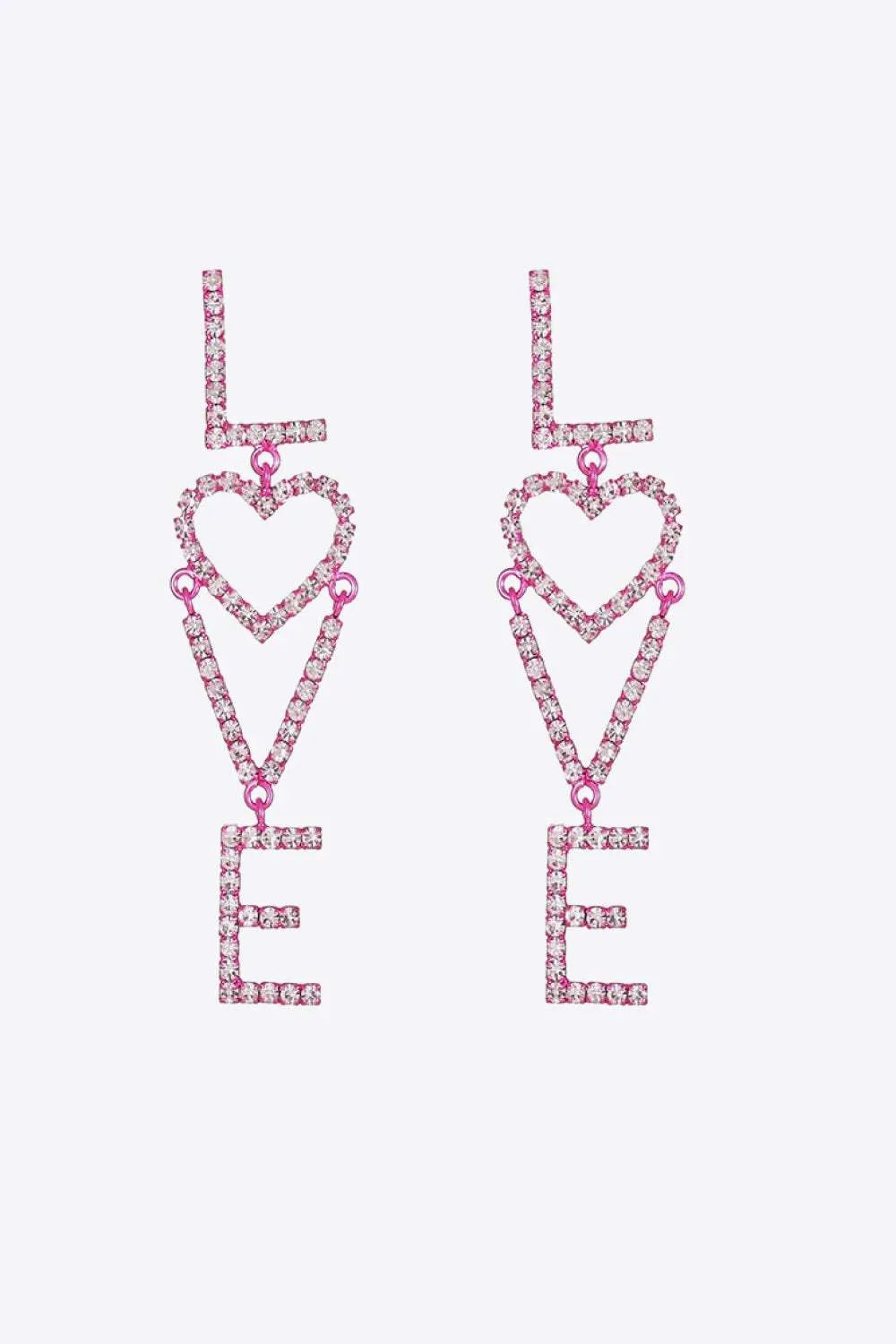 LOVE Glass Stone Zinc Alloy Earrings Hot Pink One Size Earrings - Tophatter Daily Deals
