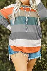 Plus Size Striped Slit Long Sleeve T-Shirt Charcoal Women's T-Shirts - Tophatter Daily Deals