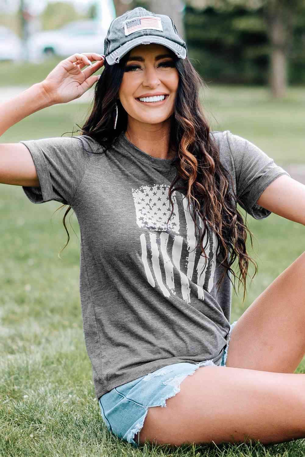 US Flag Graphic Cuffed Sleeve Tee Women's T-Shirts - Tophatter Daily Deals