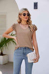 Smocked Flutter Sleeve V-Neck Top Blouses - Tophatter Daily Deals