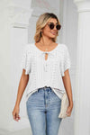 Eyelet Tie-Neck Flutter Sleeve Top White Blouses - Tophatter Daily Deals