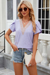 Eyelet V-Neck Petal Sleeve T-Shirt Lavender Women's T-Shirts - Tophatter Daily Deals