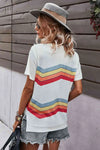 Multicolored Chevron Stripe Round Neck Side Slit T-Shirt Women's T-Shirts - Tophatter Daily Deals