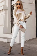 Round Neck Long Sleeve Blouse Blouses - Tophatter Daily Deals