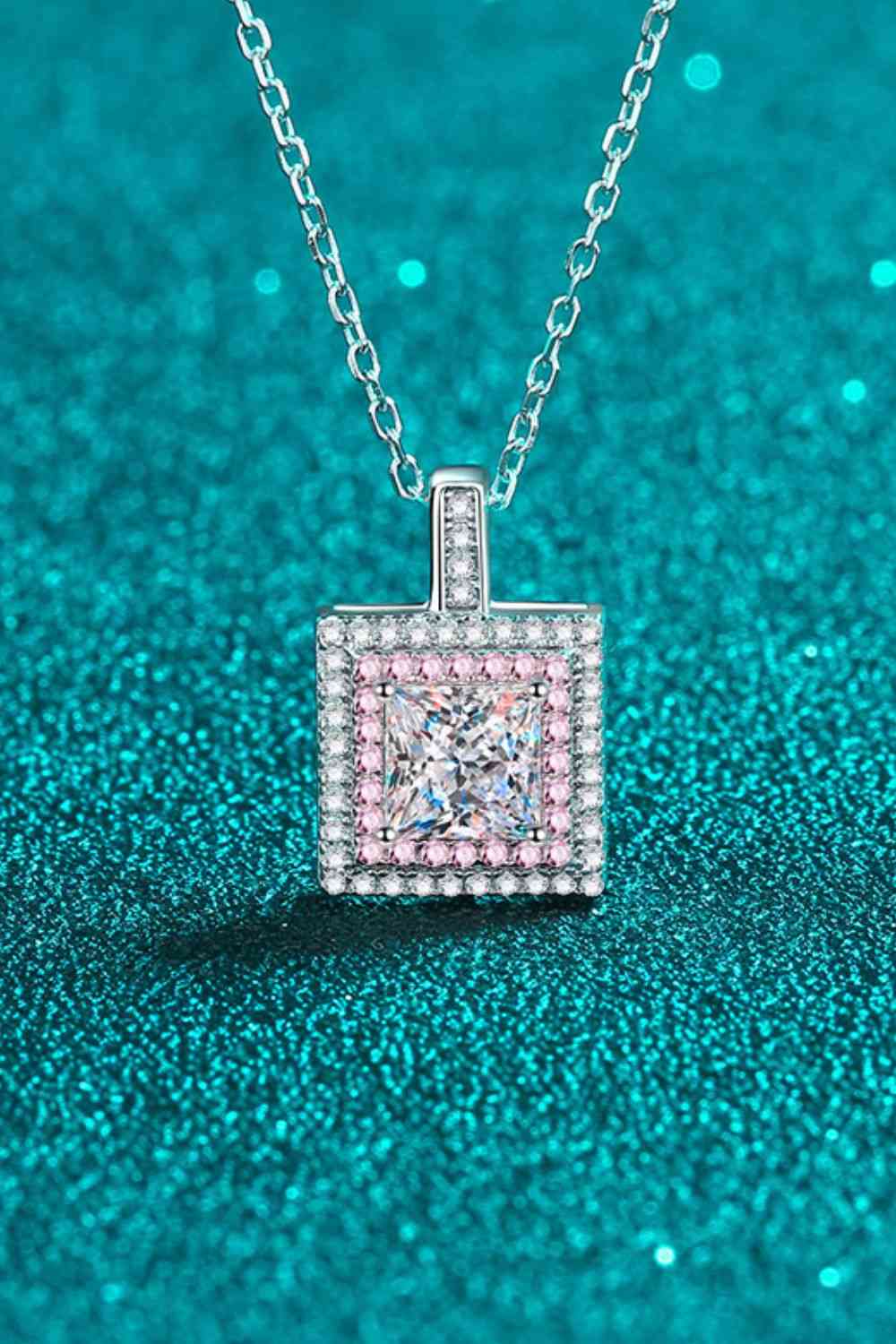 1 Carat Moissanite Square Pendant Chain Necklace Moissanite - Tophatter Daily Deals