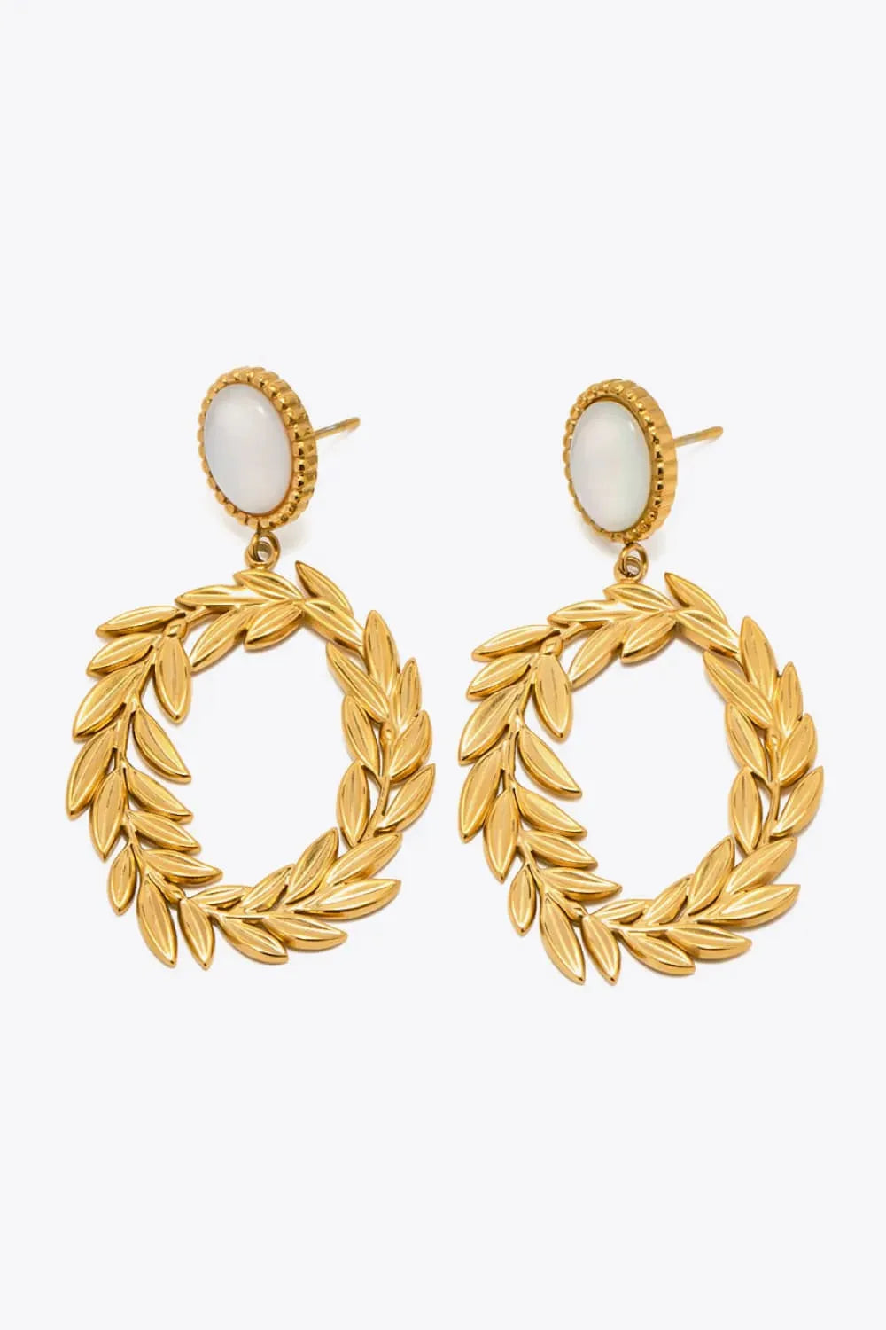 Stainless Steel Leaf-Shaped Drop Earrings Gold One Size Earrings - Tophatter Daily Deals