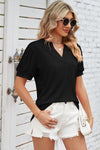 Notched Ruched Short Sleeve T-Shirt Women's T-Shirts - Tophatter Daily Deals