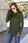 Basic Bae Full Size Round Neck Long Sleeve T-Shirt Army Green Women's T-Shirts - Tophatter Daily Deals