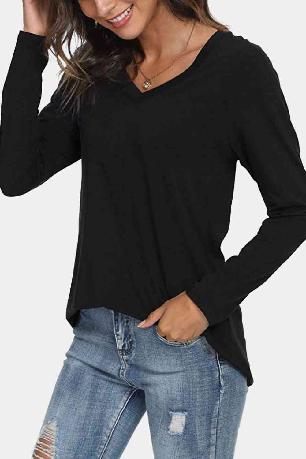 V-Neck Long Sleeve T-Shirt Women's T-Shirts - Tophatter Daily Deals