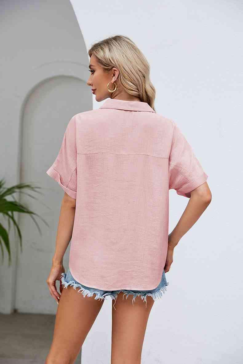 Half Button Johnny Collar Blouse Blouses - Tophatter Daily Deals