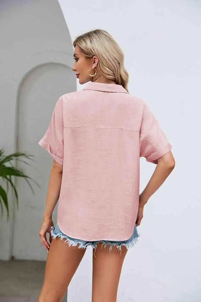 Half Button Johnny Collar Blouse Blouses - Tophatter Daily Deals