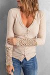 Spliced Lace Sleeve Ribbed Top Apricot Blouses - Tophatter Daily Deals