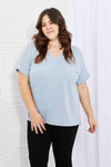 Zenana Simply Comfy Full Size V-Neck Loose Fit T-Shirt in Blue Misty Blue Women's T-Shirts - Tophatter Daily Deals