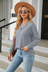 Decorative Button V-Neck Long Sleeve T-Shirt Women's T-Shirts - Tophatter Daily Deals