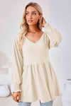 V-Neck Lantern Sleeve Blouse Blouses - Tophatter Daily Deals