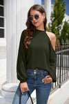 Asymmetrical Lantern Sleeve Waffle-Knit Blouse Blouses - Tophatter Daily Deals