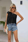 Tied One-Shoulder Sleeveless Top Black Blouses - Tophatter Daily Deals