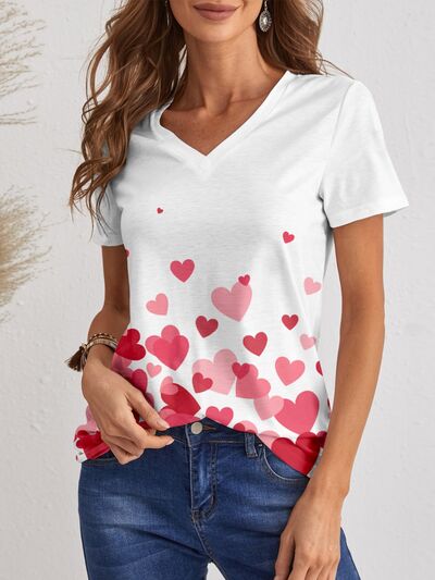 Heart V-Neck Short Sleeve T-Shirt White Women's T-Shirts - Tophatter Daily Deals