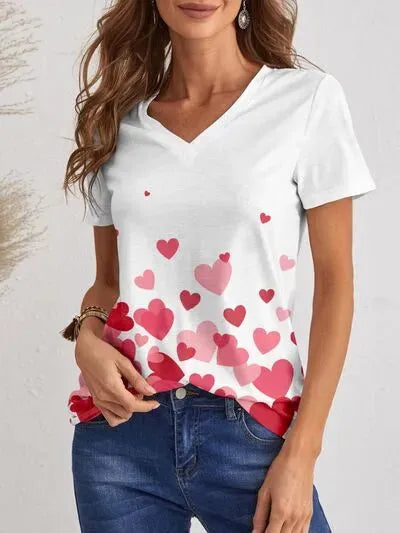 Heart V-Neck Short Sleeve T-Shirt White Women's T-Shirts - Tophatter Daily Deals
