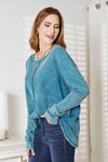 Zenana Full Size Washed Baby Waffle Oversized Long Sleeve Top Blouses - Tophatter Daily Deals