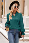 Notched Neck Flounce Sleeve Blouse Teal Blouses - Tophatter Daily Deals