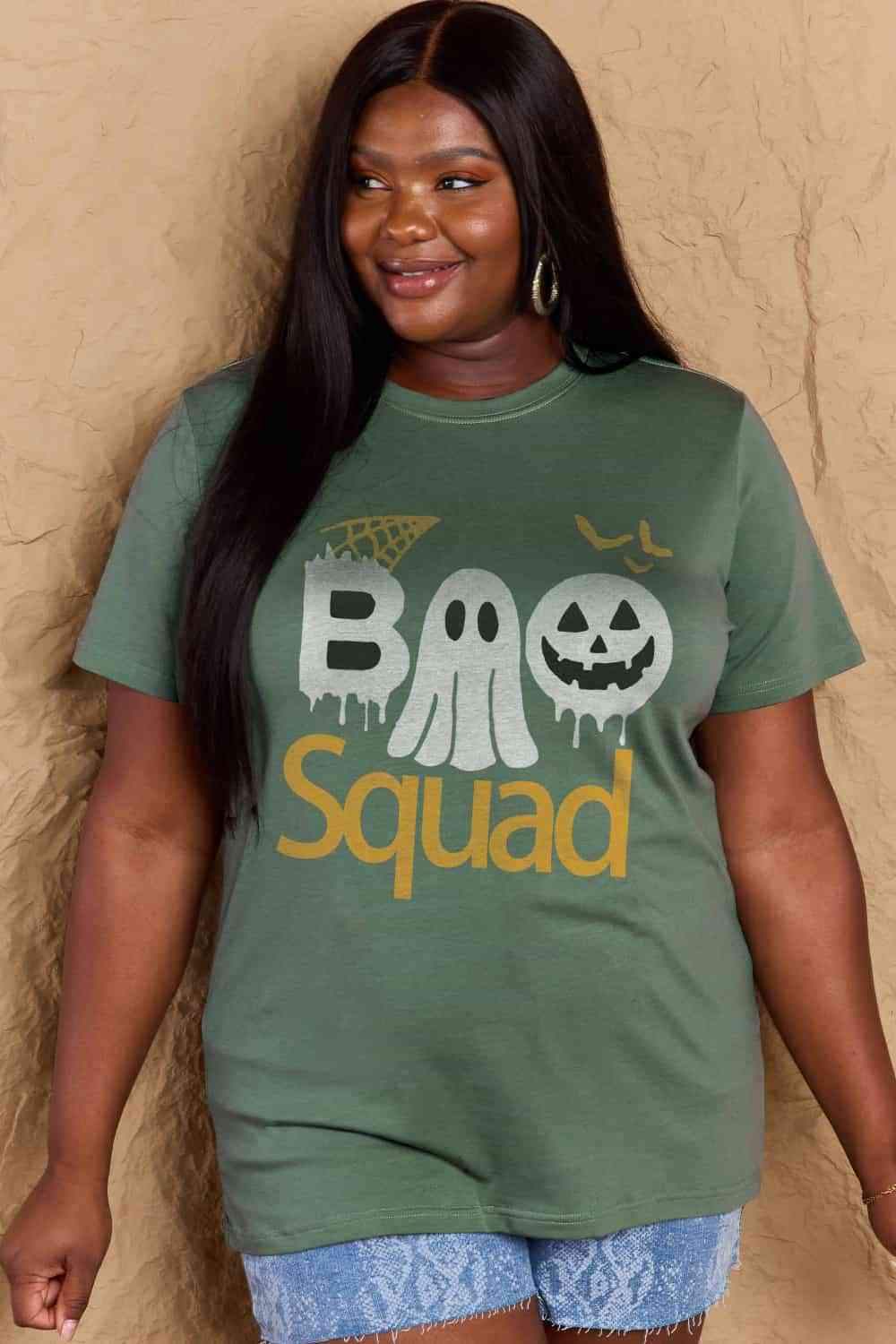 Simply Love Full Size BOO SQUAD Graphic Cotton T-Shirt Women's T-Shirts - Tophatter Daily Deals