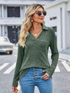 Ribbed Notched Long Sleeve T-Shirt with Pocket Women's T-Shirts - Tophatter Daily Deals