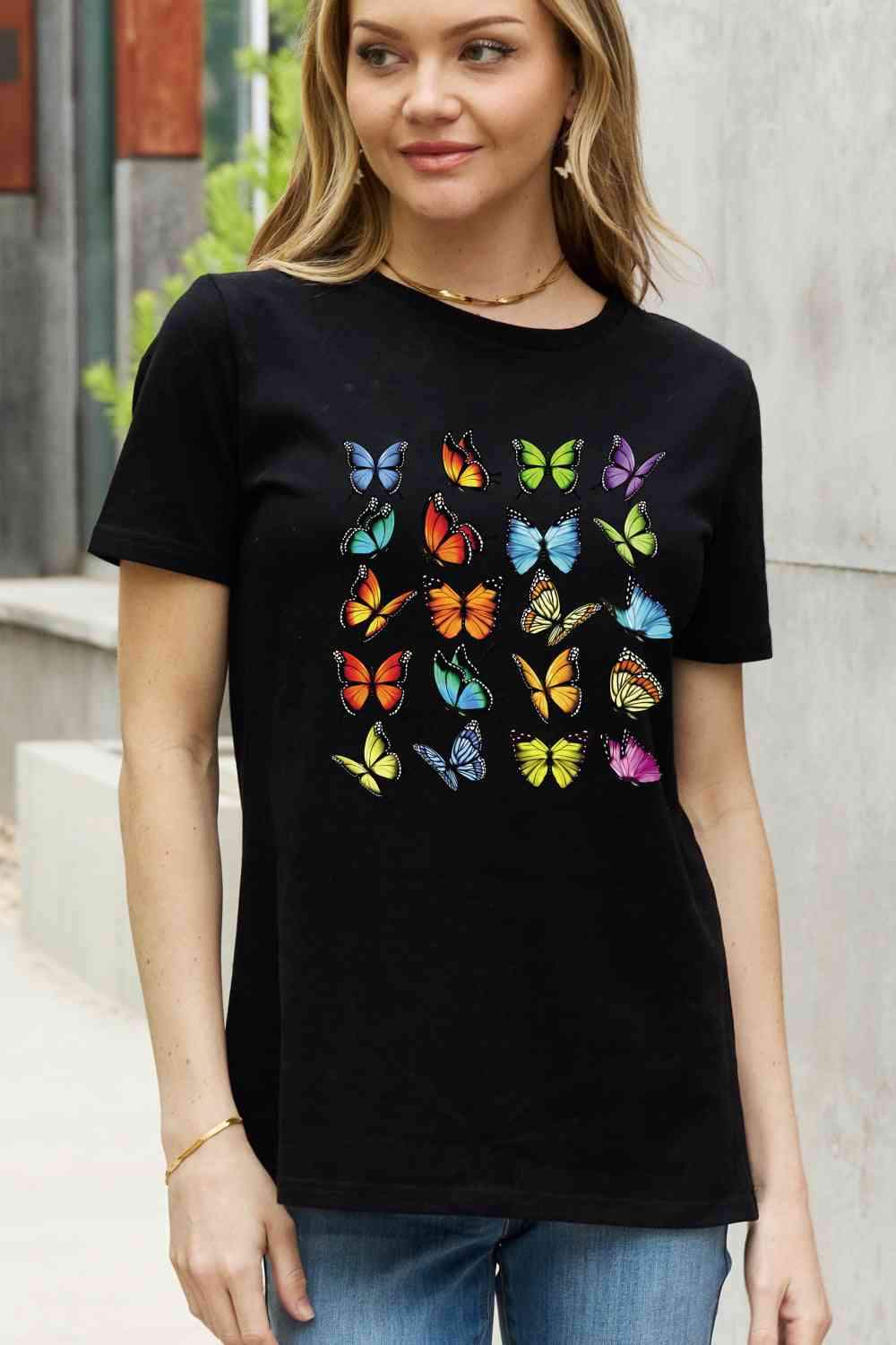 Simply Love Full Size Butterfly Graphic Cotton Tee Women's T-Shirts - Tophatter Daily Deals