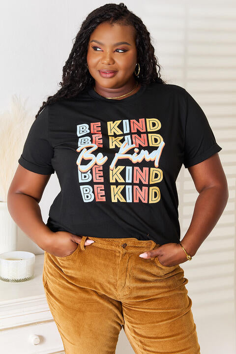 Simply Love BE KIND Graphic Round Neck T-Shirt Black Women's T-Shirts - Tophatter Daily Deals