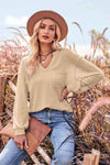 V-Neck Dropped Shoulder Waffle-Knit Blouse Blouses - Tophatter Daily Deals