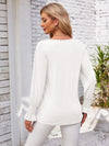 V-Neck Smocked Ruffled Long Sleeve Top Women's T-Shirts - Tophatter Daily Deals