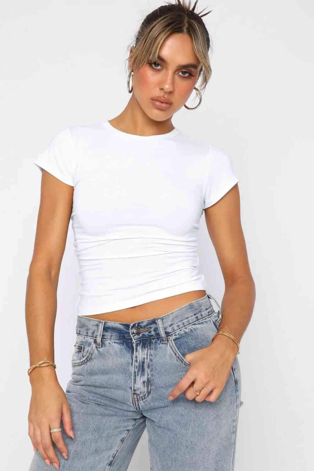 Crewneck Short Sleeve Tee White Women's T-Shirts - Tophatter Daily Deals