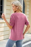 Round Neck Buttoned Short Sleeve T-Shirt Women's T-Shirts - Tophatter Daily Deals