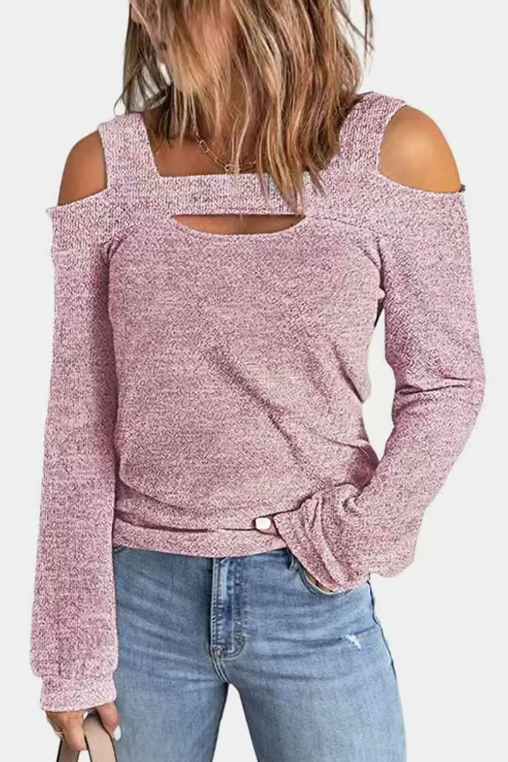 Full Size Cutout Cold Shoulder Blouse Light Mauve Blouses - Tophatter Daily Deals