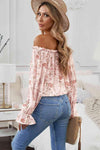 Floral Flounce Sleeve Frilled Off-Shoulder Blouse Blouses - Tophatter Daily Deals