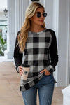 Plaid Round Neck Long Sleeve T-Shirt Heather Gray Women's T-Shirts - Tophatter Daily Deals