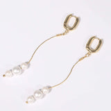 Gold-Plated Pearl Bar Earrings Style A One Size Earrings - Tophatter Daily Deals