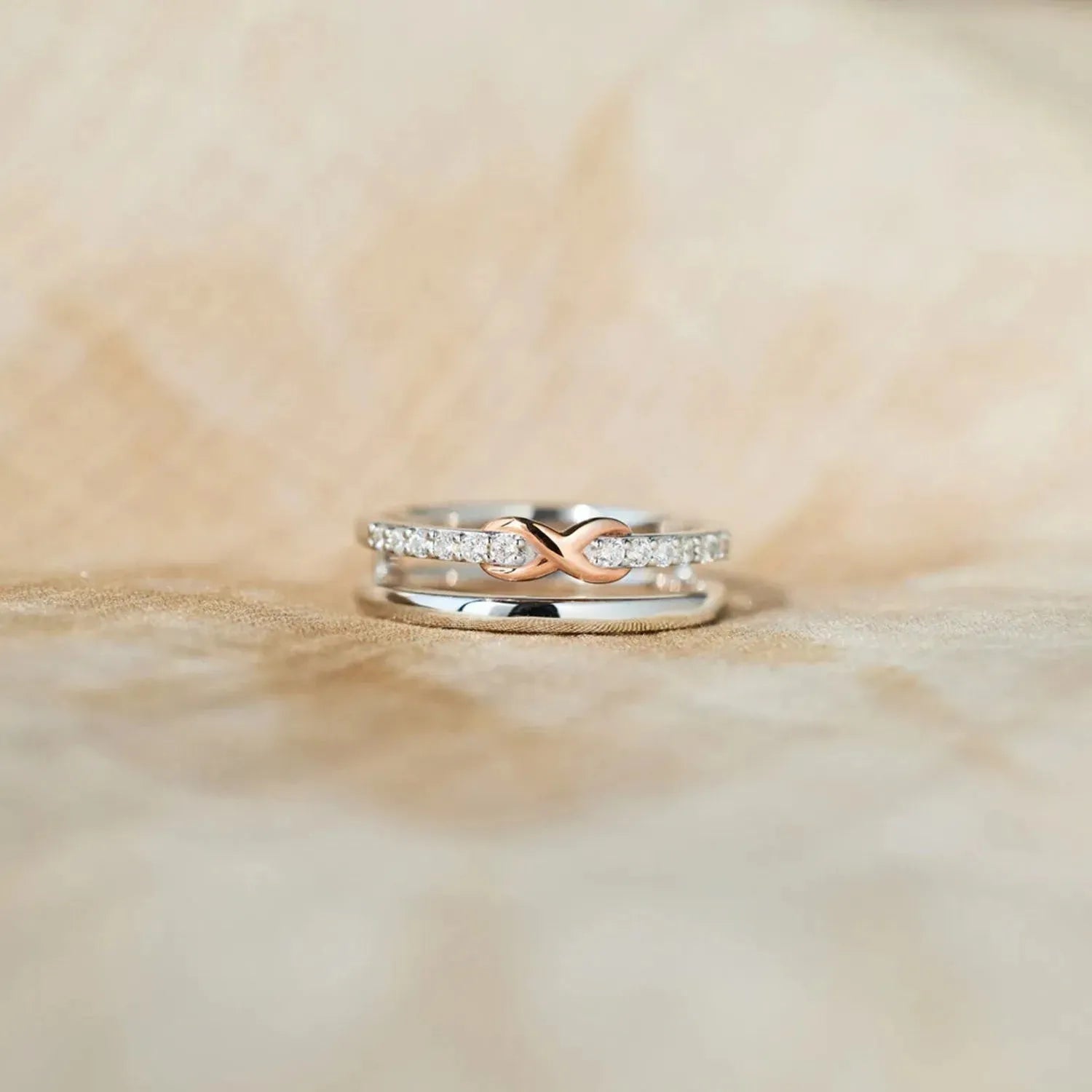 Double-Layered Zircon 925 Sterling Silver Ring Rings - Tophatter Daily Deals