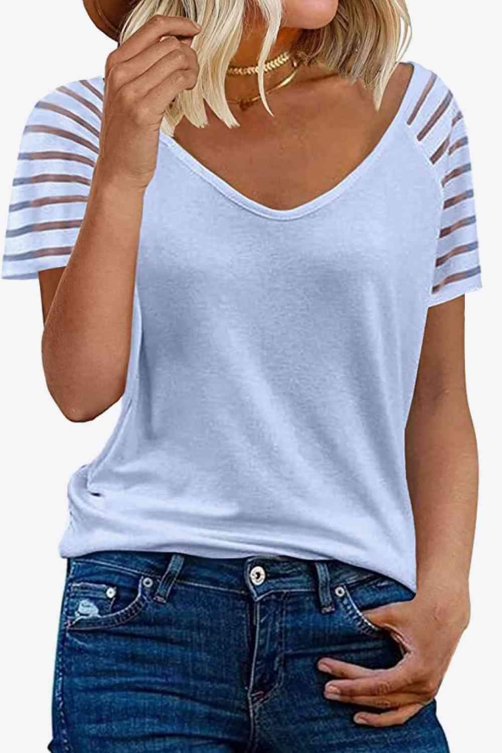 V-Neck Raglan Sleeve Tee Misty Blue Women's T-Shirts - Tophatter Daily Deals