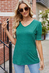 V-Neck Smocked Short Sleeve T-Shirt Women's T-Shirts - Tophatter Daily Deals